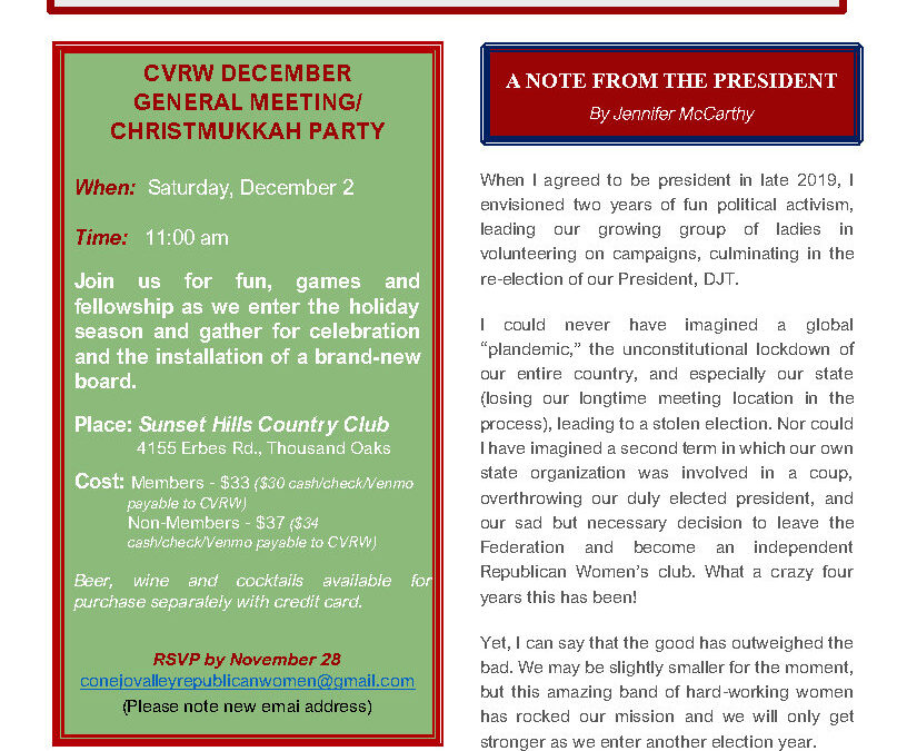 CVRW DECEMBER GENERAL MEETING/ CHRISTMUKKAH PARTY